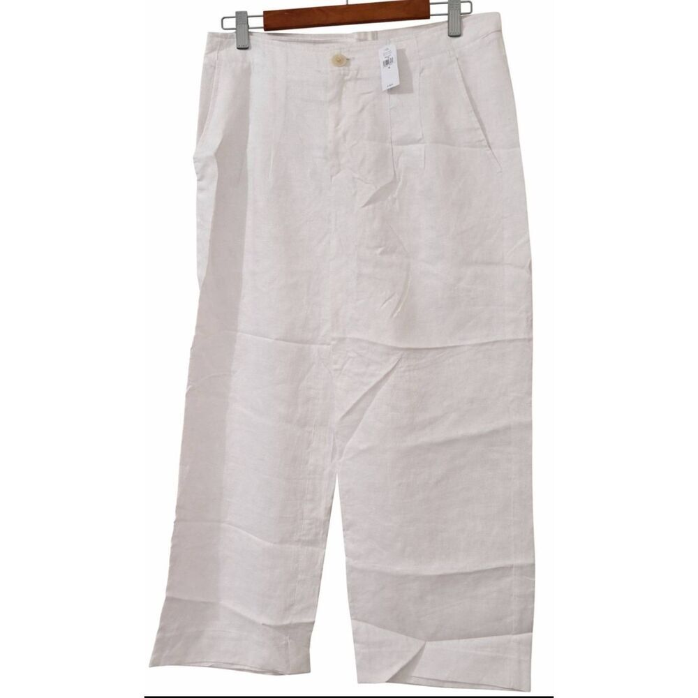 Banana republic women size 10 wide leg pants white beach resort wear 100% linen